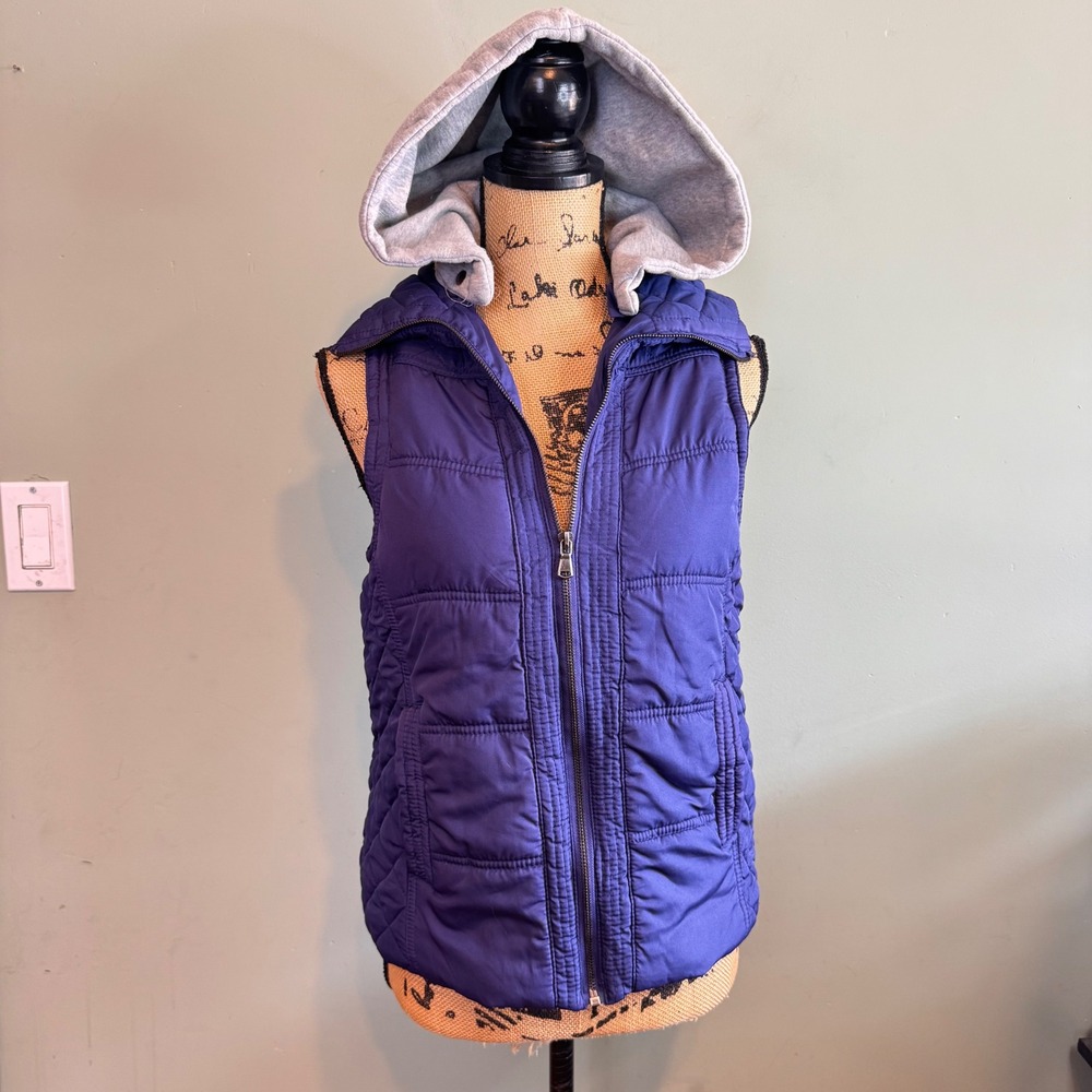 Rue21 Womens Blue Puffer Vest Large Detachable Hood